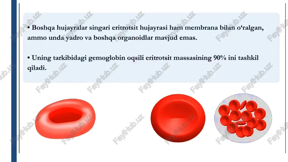 ya) og‘riqli xurujlar, gemoliz, qon aylanish buzilishi irsiy (autosom-dominant yoki -recessiv), asosan afrikaliklar, arablar, hindlarda ko‘p metgemoglobinemiyalar gemoglobinning fe²⁺ → fe³⁺ ga aylanishi kislorod bog‘lanishi pasayadi, sianoz, nafas qisilishi irsiy ferment yetishmovchiligi (nadh-metgemoglobin reduktaza), dori vositalari (anilin, nitratlar, benzokain) karboksi-gemoglobinemiyalar co bilan bog‘lanib, hb kislorod tashiy olmaydi favqulodda tibbiy holat, hushdan ketish, o‘lim xavfi tutun gazidan zaharlanish, avtomobil gazlari, is gaziga ta’sirlanish gemoglobinuriya gemoliz natijasida hb siydikda paydo bo‘ladi gemolitik belgi, buyrak shikastlanishi mumkin kuchli gemoliz (autoimmun anemiya, kuyish, zaharlanish, infeksiya, travma) gemoglobin bilan bog‘liq kasalliklar xulosa: gemoglobin organizmning normal ishlashi uchun juda muhim boʻlgan birikma hisoblanadi. uning turlari va funktsiyalari oʻzaro bogʻlangan boʻlib, ular organizmda kislorod tashish jarayonini ta'minlashda muhim rol oʻynaydi. kamqonlik esa gemoglobin darajasining pasayishi natijasida yuzaga keladi va koʻplab salomatlik muammolariga olib kelishi mumkin. kamqonlikni aniqlash va davolashda zamonaviy tibbiyot usullari mavjud boʻlib, ular organizmning kislorod tashish qobiliyatini tiklashga yordam beradi. kamqonlikning oldini olish va unga …