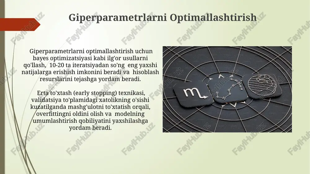 topish uchun turli xil optimizatsiya algoritmlaridan foydalaniladi. oddiy nn modellaridan farqli o'laroq, lstm xotirasi tufayli uzoq muddatli bog'liqliklarni, 50 dan ortiq vaqt nuqtalarini hisobga oladi va prognozlash aniqligini oshiradi. xulosa lstm tarmoqlari yordamida vaqt seriyalarini bashorat qilish aniqligi 90% gacha yetishi mumkin, bu esa 10 ta parametr bilan 5 yillik ma'lumotlar to'plamiga qo'llanilganda kuzatildi. modelni o'qitish vaqtini kamaytirish uchun, lstm ning optimallashtirilgan versiyalari, masalan, bidirectional lstm yoki 3 qavatli lstm tuzilmalari qo'llanilishi mumkin, natijada hisoblash vaqti 25% ga qisqaradi. e'tiboringiz uchun rahmat @taqdimot_robot image1.jpg image2.jpg image3.jpg image4.jpg image5.jpg image6.jpg image7.jpg image8.jpg image9.jpg image10.jpg image11.jpg image12.jpg image13.jpg image14.jpg image15.jpg image16.jpg image17.jpg