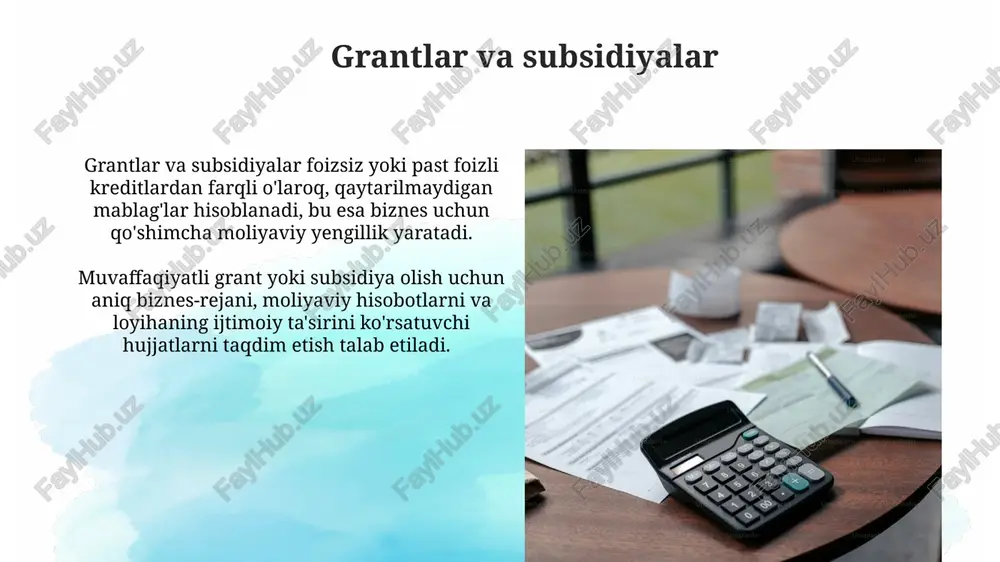 muddatga moʻljallangan uzoq muddatli moliyaviy prognozlarni kiritish tavsiya etiladi, bu esa sarmoyalarni qaytarish va rentabellikni aniqlashga yordam beradi. daromadni oshirish strategiyasi onlayn savdoni joriy etish, reklama xarajatlarini 10% ga kamaytirish bilan birga, potensial mijozlar bazasini 30% ga kengaytirish imkonini beradi va daromadni sezilarli darajada oshiradi. mijozlar bilan munosabatlarni 20% ga yaxshilash orqali sotuvlarni 15% ga oshirish mumkin, bu esa loyihalashtirish va marketing xarajatlarini optimallashtirish orqali amalga oshiriladi. e'tiboringiz uchun rahmat @taqdimot_robot image2.jpg image3.jpg image4.jpg image5.jpg image6.jpg image7.jpg image8.jpg image9.jpg image10.jpg image11.jpg image12.jpg image13.jpg image14.jpg image15.jpg image16.jpg image17.jpg image18.jpg image1.png