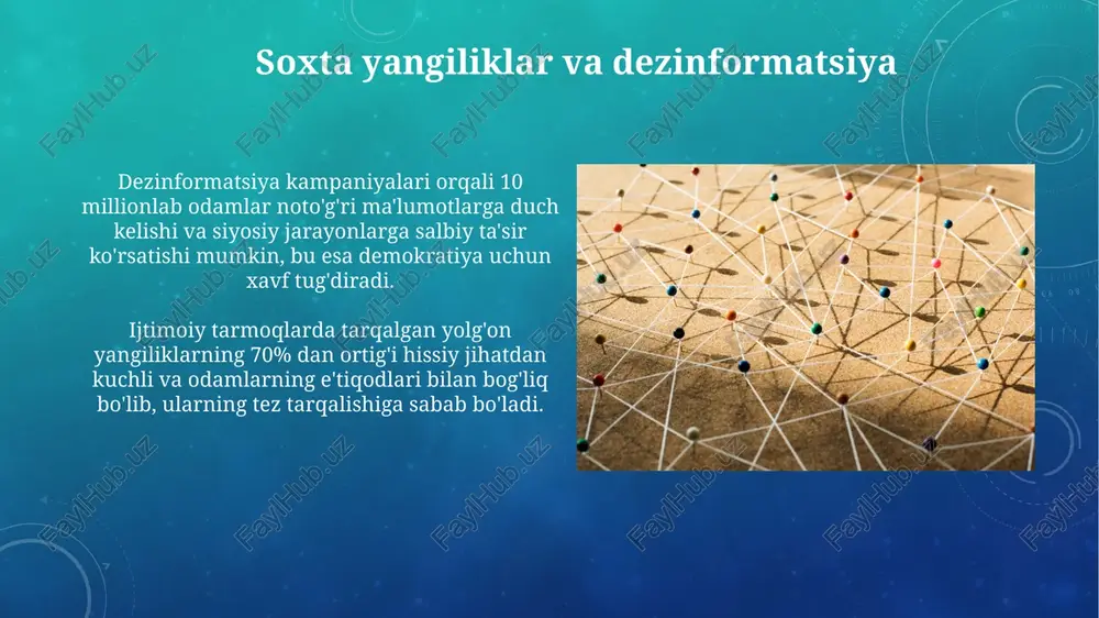 hkor bo'lishi, 85% gacha foydalanuvchilarni ta'sir qilishi mumkin bo'lgan jiddiy psixologik va huquqiy oqibatlarga olib keladi. ijtimoiy tarmoqlarda soxta yangiliklarning (fake news) tarqalishi 60% gacha o'sganligi va bu ommaviy axborot vositalariga nisbatan ishonchning pasayishiga olib kelishi mumkin. dastlabki ijtimoiy platformalar myspace va friendster kabi platformalar 2000-yillarning boshlarida millionlab foydalanuvchilarni jalb qilishgan, biroq ularning cheklangan mobil qo'llab-quvvatlashi va yangilanish tezligining pastligi sababli keyinchalik facebook va twitter kabi raqiblarga yo'l ochib bergan. asosiy ijtimoiy platformalar paydo bo'lishidan oldin, 1970-yillar va 80-yillar davomida elektron pochta va bbs (bulletin board systems) kabi texnologiyalar odamlar orasida aloqani rivojlantirishga hissa qo'shgan, birinchi onlayn jamoalarni shakllantirishga turtki bo'lgan. instagramning koʻtarilishi instagramning 2010-yillardagi tezkor ommalashuvida mobil qurilmalar va smartfonlarning keng tarqalishi, shuningdek, oson foydalaniladigan interfeys va filtrlarning muhim roli bor edi, bu esa millionlab foydalanuvchilarni jalb qildi. instagram reklama bozorining kengayishi va brendlarning marketing strategiyasiga qo'shilishi, taxminan 2 milliarddan ortiq foydalanuvchiga ega bo'lgan platformaning global ta'sirini va tijoriy …