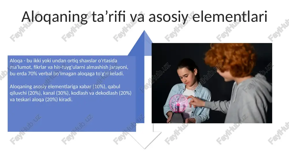 ishonchni mustahkamlaydi va 90% ijobiy munosabatni shakllantiradi. aloqa buzilishining oqibatlari aloqa buzilishi, ayniqsa bolalik davrida, erta psixologik muammolarga olib kelishi mumkin, masalan, 60% hollarda ijtimoiy moslashuvdagi qiyinchiliklar kuzatiladi. aloqa qobiliyatining yetishmasligi, 45% holatlarda depressiya va xavotirlik kabi ruhiy kasalliklar rivojlanish xavfini oshiradi, shuningdek, o'ziga ishonchsizlikni kuchaytiradi. xulosa xulosa shuni ko'rsatadiki, 7 yoshgacha bo'lgan bolalarda muloqotning etishmasligi kognitiv rivojlanishning 30% ga sekinlashishiga olib kelishi mumkin. tadqiqotlar shuni tasdiqlaydiki, empatiya asoslangan muloqot 15% ga stressni kamaytiradi va shaxsning psixologik barqarorligini oshiradi. e'tiboringiz uchun rahmat image5.jpg image6.jpg image7.jpg image8.jpg image9.jpg image10.jpg image11.jpg image12.jpg image13.jpg image14.jpg image15.jpg image16.jpg image17.jpg image18.jpg image4.png image19.jpg image20.jpg image21.jpg image1.jpeg image2.jpeg