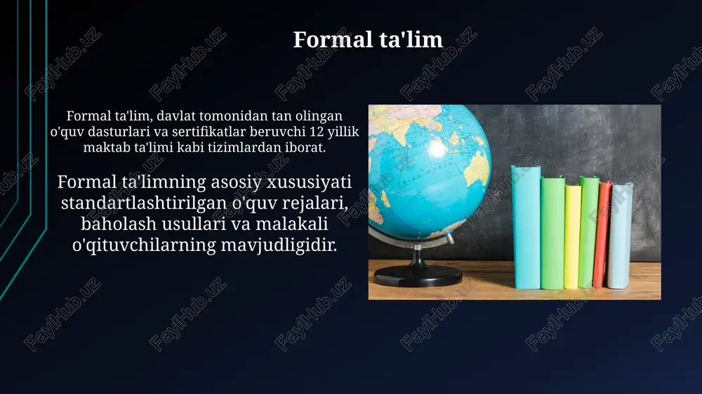 darsda zamonaviy axborot texnologiyalaridan (masalan, interaktiv doska, 10 ta onlayn ta'lim resurslari, multimedia taqdimotlari) foydalanish o'quv materialini yanada tushunarli va qiziqarli qiladi. xulosa xulosa o'quv jarayonining 4 asosiy bosqichini jamlaydi: maqsad, vazifalar, usullar va natijalar. bular talabalarning bilim, ko'nikma va kompetensiyalarini 360 daraja baholashga yordam beradi. o'qituvchi darsning 2 qismini - nazariy ma'lumotlarni va 1 qismini amaliy mashqlarni jamlashi kerak, bu o'quvchilarning materialni 100% tushunishini ta'minlaydi va xotirada saqlaydi. e'tiboringiz uchun rahmat image2.jpg image3.jpg image4.jpg image5.jpg image6.jpg image7.jpg image8.jpg image9.jpg image10.jpg image11.jpg image12.jpg image13.jpg image14.jpg image15.jpg image16.jpg image17.jpg image18.jpg