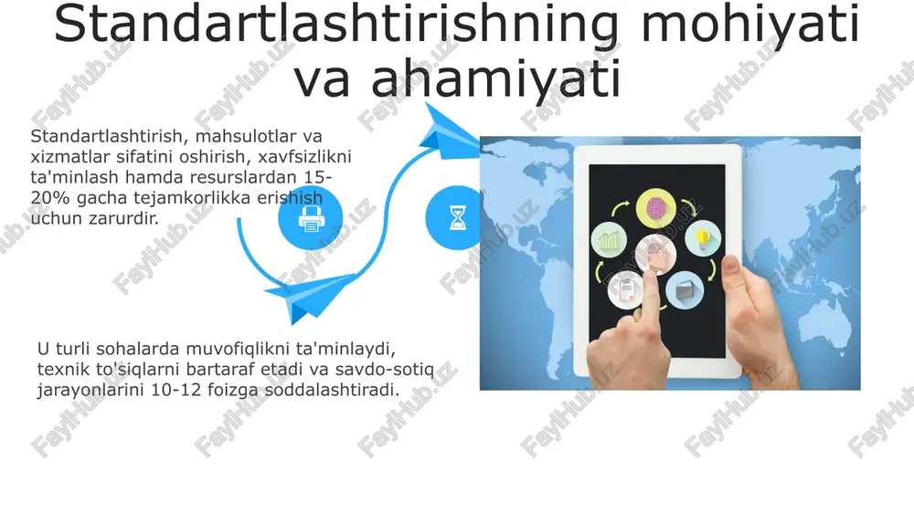 babli qiynaladi. ixtiyoriy standartlar innovatsiyalarni rag'batlantiradi, chunki 70% dan ortiq kompaniyalar texnologik ustunlikka erishish uchun yangi yechimlarni erkin sinab ko'rishadi. ixtiyoriy talablarning afzalliklari va kamchiliklari standartlashtirishning kelajagi: majburiy va ixtiyoriy talablar kelajakda standartlashtirishda majburiy talablar kamayishi kutilmoqda, chunki 4.0 sanoatida innovatsiyalar va moslashuvchanlik muhim ahamiyatga ega. ixtiyoriy standartlar o'zaro faoliyatni ta'minlashda muhim rol o'ynaydi, bu esa 2024-yilga kelib global savdo va texnologik integratsiyani kuchaytiradi. ixtiyoriy standartlar o'zaro faoliyatni ta'minlashda muhim rol o'ynaydi, bu esa 2024-yilga kelib global savdo va texnologik integratsiyani kuchaytiradi. xalqaro standartlashtirishda majburiy va ixtiyoriy talablar majburiy talablar qonun hujjatlari orqali belgilanadi, masalan, mahsulot xavfsizligi boʻyicha texnik reglamentlar, bu 12 ta asosiy parametrni qamrab olishi mumkin. ixtiyoriy standartlar kompaniyalarga raqobatdosh ustunlik beradi, iso 9001 kabi, bu sifat menejmenti tizimlarining 7 ta prinsipiga asoslangan. xulosa va tavsiyalar xulosa va tavsiyalarda standartlashtirishning ixtiyoriy talablari, 600-sonli qaror kabi, innovatsiyalarni rag'batlantirishi, majburiy talablar esa 123-sonli qonun orqali xavfsizlikni ta'minlashi kerak. korxonalarga 14001 …