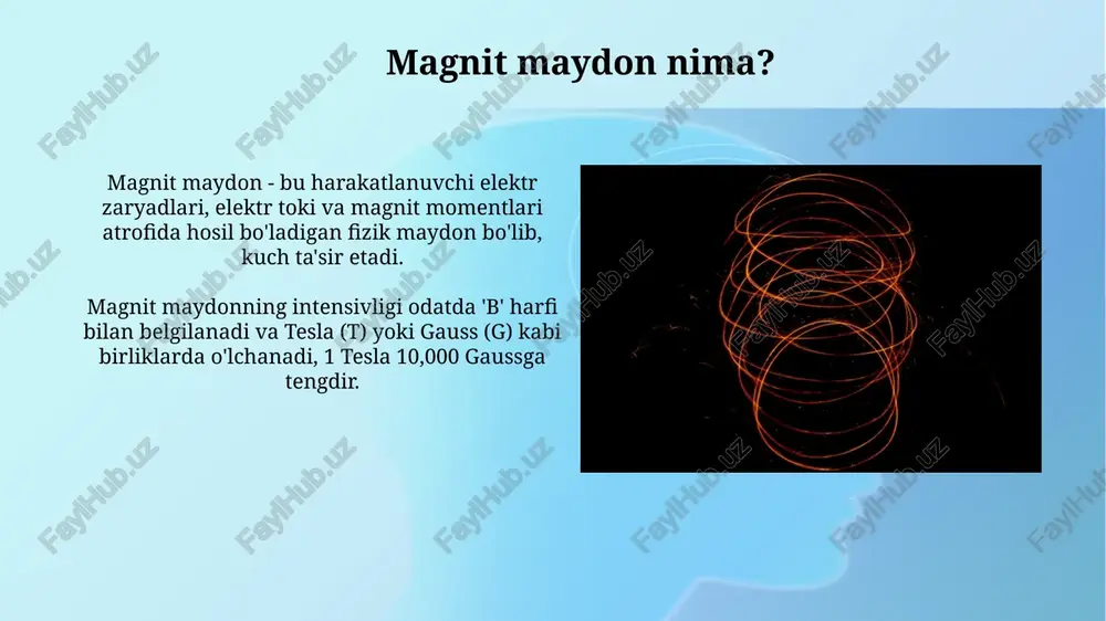 siya etiladi: muammoni aniqlash, alternativalarni yaratish, yechimlarni baholash, tanlash va amalga oshirish hamda natijalarni baholash. xulosa magnit maydonning tokga ta'siri natijasida lorentz kuchi hosil bo'ladi, bu kuchning qiymati tok kuchi, magnit induksiya va o'tkazgich uzunligiga proportsionaldir. amper qonuni magnit maydonning tok o'tkazgichga ta'sirini 0 dan 180 gradusgacha bo'lgan burchaklarda aniqlaydi, bu burchak kuchning yo'nalishini belgilaydi. savol-javob 'savol-javob' usuli o'quvchilarni faol qatnashishga undaydi, ularga mavzuni 360 gradusda tushunishga yordam beradi. bu interaktiv muhit yaratadi, bu esa bilimlarni mustahkamlashga xizmat qiladi. 'savol-javob' darsda tezkor fikr bildirish imkonini beradi, o'qituvchi 2-3 daqiqa ichida o'quvchilarning tushunish darajasini baholay oladi va darsni moslashtira oladi. e'tiboringiz uchun rahmat image3.jpg image4.jpg image5.jpg image6.jpg image7.jpg image8.jpg image9.jpg image10.jpg image11.jpg image12.jpg image13.jpg image14.jpg image15.jpg image16.jpg image17.jpg image18.jpg image19.jpg image1.png