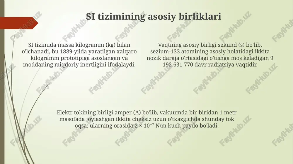 ekshirishda ishlatiladi, bunda voltaj va tok kuchini o'lchash orqali optimal payvandlash sifatiga erishiladi (masalan, 200 amper). sanoatda elektr o'lchovlari transformatorlarning yuklanishini aniqlashda qo'llaniladi, bunda 50 hz chastotadagi tokning qiymatini o'lchash orqali haddan tashqari qizib ketishning oldini olish imkonini beradi. si birliklarining sanoatdagi afzalliklari si birliklari asosida standartlashtirish xatolarni kamaytiradi va sifatni yaxshilaydi; masalan, elektr qarshiligini o'lchash uchun ohm birligidan foydalanish elektron qurilmalarni ishlab chiqarishda izchillikni ta'minlaydi. si birliklari aniq belgilangan asosiy birliklarga ega bo'lib, sanoatda o'lchov aniqligi va izchilligini ta'minlaydi, bu esa 0.001 mm gacha aniqlikdagi ishlab chiqarish jarayonlarini optimallashtiradi. si tizimi global savdoni soddalashtiradi, chunki u umumiy o'lchov standartini ta'minlaydi; masalan, 1 kilogramm material hamma joyda bir xil massaga ega bo'lib, xalqaro tranzaksiyalarni osonlashtiradi. xulosa xulosa qilib aytganda, si tizimi sanoatda o'lchov aniqligini ta'minlaydi, xatoliklarni kamaytiradi va 99.9% sifat nazoratini yaxshilashga yordam beradi. si birliklaridan foydalanish xalqaro savdoni osonlashtiradi, chunki 7 asosiy birlik butun dunyo bo'ylab standart hisoblanadi, bu …