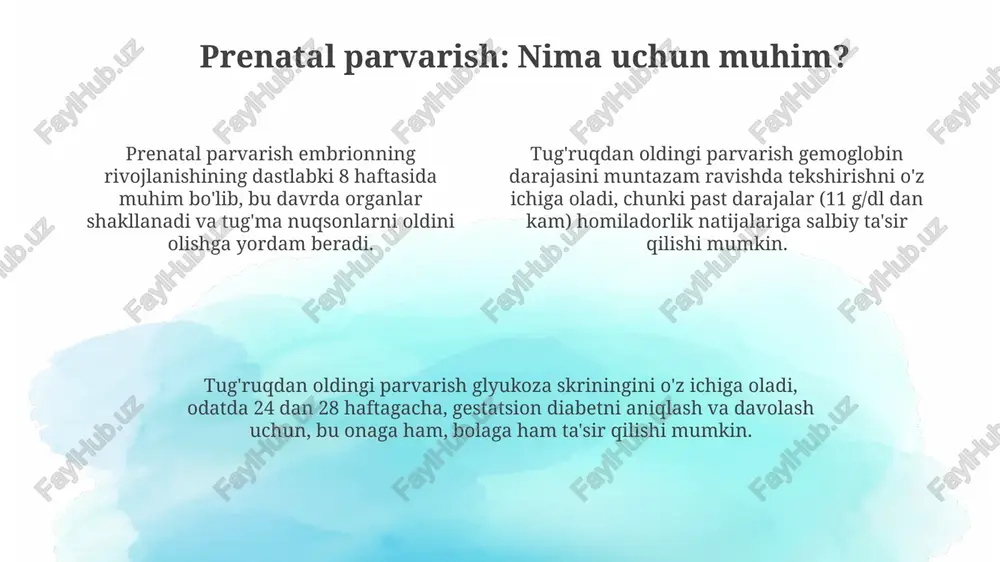 kimyoviy moddalar yoki radiatsiya bilan bog'liq ishlar homiladorlik davrida taqiqlanadi, chunki bu xomilaning rivojlanishida jiddiy nuqsonlarga olib kelishi mumkin. homiladorlikning 28-haftasidan so'ng, ayollar tungi smenalarda yoki dam olish kunlarida ishlashga majburlanmasligi kerak, bu onaning va bolaning sog'lig'i uchun muhim qoidadir. og'ir yuk ko'tarish vazifalari, masalan 10 kg dan ortiq yuklarni tez-tez ko'tarish, homilador ayollar uchun mumkin emas, chunki bu erta tug'ilish xavfini oshiradi. homiladorlikning noqulayliklari va ularni bartaraf etish ko'ngil aynishi odatda homiladorlikning birinchi 3 oyi davomida yuzaga keladi. buni oldini olish uchun oz-ozdan, kuniga 5-6 marta ovqatlanish va yog'li ovqatlardan voz kechish kerak. qabziyat ko'p suyuqlik ichish (kuniga kamida 8 stakan) va tolaga boy mahsulotlar (meva, sabzavotlar) iste'mol qilish orqali bartaraf etiladi. agar shifokor tavsiya qilsa, yumshoq ich suruvchi vositalardan foydalanish mumkin. oyoqlarda shish paydo bo'lishi kun davomida oyoqlarni baland ko'tarib yotish va tuz iste'molini kamaytirish orqali kamaytirilishi mumkin. qattiq paypoqlar ham qon aylanishini yaxshilashga yordam beradi. homiladorlik davrida …