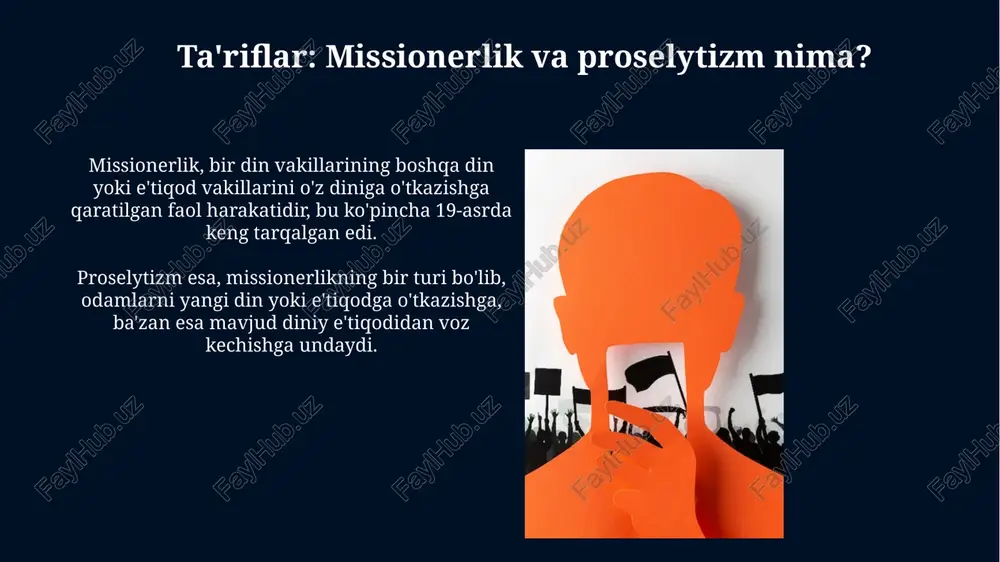 niy bag'rikenglikni targ'ib qilish, turli e'tiqodlarni tushunishni oshirish va tolerantlik darajasini 30%ga ko'paytirish uchun zarur. fuqarolik jamiyatining roli fuqarolik jamiyati instituti, xususan, nntlar, davlat hokimiyatini muvozanatlashtirib, jamiyatda 20 dan ortiq turli manfaatlar himoyasini ta'minlaydi. fuqarolik jamiyati, xususan, ommaviy axborot vositalari, 30 dan ortiq normativ-huquqiy hujjatlar orqali davlat organlari faoliyatini nazorat qilib, shaffoflikni oshiradi. xulosa: muvozanatli yondashuv zarurati muvozanatli yondashuv diniy erkinlikni himoya qilish va jamiyat barqarorligini ta'minlash o'rtasida nozik muvozanatni talab qiladi, haddan tashqari qat'iylikdan qochish muhimdir. diniy faoliyatni tartibga solishda mahalliy madaniy kontekst va qonun ustuvorligini hisobga olish, shuningdek, xalqaro inson huquqlari me'yorlariga rioya qilish zarurati mavjud. e'tiboringiz uchun rahmat image6.jpg image7.jpg image8.jpg image9.jpg image10.jpg image11.jpg image12.jpg image13.jpg image14.jpg image15.jpg image16.jpg image17.jpg image18.jpg image19.jpg image20.jpg image21.jpg image22.jpg image4.jpeg