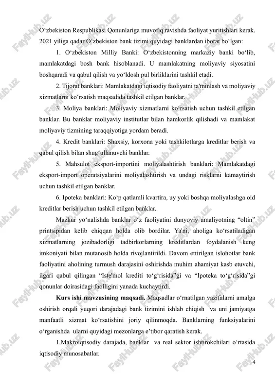 ordan chetda qoldirish kerak emas. birinchidan banklarning funksiyalari ularning mohiyatini kengroq ochishga xizmat qilishi lozim, ikkinchidan, banklarning funksiyasi sifatida takidlangan iqtisodiy kategoriya barcha moliyaviy institutlarning xuxusiyatlariga xos bo‘lgan jarayon emas, balki faqat banklargagina xos bo‘lgan iqtisodiy kategoriya bo‘lishi lozim. 1.o‘zbekistonning bank tizimi va uning tashkil topishi rivojlanish tarixi bank deb, pul mablaglarini yig‘uvchi, saqlab beruvchi, kredit-xisob va boshqa vositachilik operasiyalarini bajaruvchi muassasalarga aytiladi. banklar paydo bo‘lishining asosi bo‘lib tovar-pul munosabatlarining rivojlanishi xisoblanadi. tovar-pul munosabatlarinig bo‘lishi va ularning rivojlanib borishi barcha ijtimoiy-iqtisodiy tizimlarda banklarning ham bo‘lishini taqazo etadi. banklar o‘rta asrlarda puldorlar tomonidan pulni qabul qilish va boshqa davlat, shaxar puliga almashtirib berish asosida kelib chiqqan. keyinchalik puldorlar o‘z bo‘sh turgan mablag‘laridan foyda olish maqsadida ularni vaqtincha foydalanishga mablag‘ zarur bo‘lgan subyektlarga ssudalar berishgan. bu hol pul almashtiruvchi puldorlarning bankirlarga aylanishiga olib kelgan. bank so‘zi italyancha «banka» so‘zidan olingan bo‘lib, «stol», «pullik stol» degan ma’noni anglatadi, chunki o‘rta asrlarda italiyalik puldorlar …