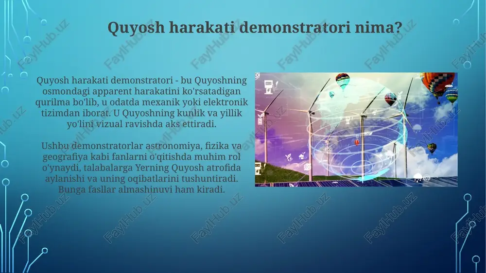 iot (narsalar interneti) integratsiyasi va energiya samaradorligini 20 foizga oshirish bo'yicha ishlar olib boriladi. xulosa qurilmaning afzalliklari, jumladan, 30% gacha energiya ishlab chiqarishni ko'paytirish va 15 yillik kafolat, uning iqtisodiy samaradorligini namoyish etadi. quyosh harakati demonstratori 99.9% aniqlikda ishlashi, ob-havo sharoitidan qat'i nazar, maqbul energiya ishlab chiqarishni ta'minlaydi. savol-javob “savol-javob” boʻlimi saytdagi foydalanuvchilarning savollariga javob berish orqali oʻzaro yordam platformasini yaratadi, bu erda 24/7 savollarga javob topish mumkin. ushbu “savol-javob” formati, saytning 7 xil boʻlimlari boʻyicha, foydalanuvchilarga oʻz tajribalari va 5 yillik bilimlari asosida aniq ma'lumot olishga imkon beradi. e'tiboringiz uchun rahmat image4.jpg image5.jpg image6.jpg image7.jpg image8.jpg image9.jpg image10.jpg image11.jpg image12.jpg image13.jpg image14.jpg image15.jpg image16.jpg image17.jpg image18.jpg image19.jpg image20.jpg image1.png