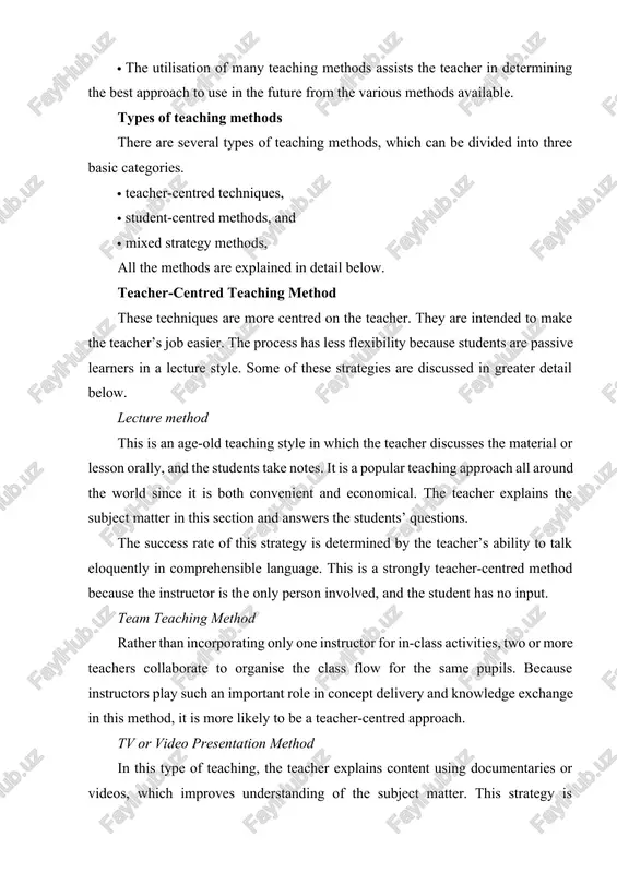primarily on the pupils, and numerous teaching methods fit under this category, as mentioned below. heuristic approach armstrong proposed this strategy, which is taken from the greek word ‘heuristic’, which means “find.” the primary goal of this strategy is to allow the learner to feel things rather than be taught about them. learners should attempt to forecast, investigate, and experience the topic presented by the teacher. this teaching style encourages logical thinking, self-learning, and self-study, eventually developing learners’ independence. the flipped classroom method this new concept was presented in 2007, in which lecturers record their lectures and then share them with students for future reference and learning at their own speed. in a traditional classroom, the teacher assigns certain tasks to the students; however, in a flipped classroom, the teachers provide a video of the recorded class, which the students are supposed to view at their own pace and complete …