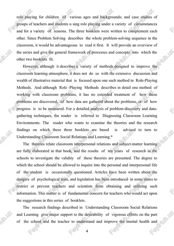 ds describes in detail one method of working with classroom problems, it has no extended treatment of how these problems are discovered, of how data are gathered about the problems, or of how progress is to be measured. for a detailed analysis of problem-discovery and data-gathering techniques, the reader is referred to diagnosing classroom learning environments. the reader who wants to examine the theories and the research findings on which these three booklets are based is advised to turn to understanding classroom social relations and learning.* the theories relate classroom interpersonal relations and subject-matter learning are fully elaborated in that book, and the results of ten years of research in the schools to investigate the validity of these theories are presented. the degree to which the school should be allowed to inquire into the personal and interpersonal life of the student is occasionally questioned. articles have been written about the …