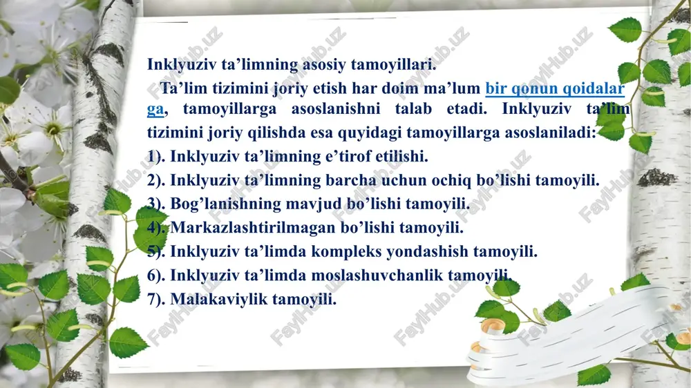 ning jismoniy va ruhiy rivojlanishini korreksiyalash va me’yorga keltirish ishlarini olib boradi; -bolalarni faolligini, ta’lim samaradorligini oshiruvchi metodlarni qo’llaydi; -diqqat-e’tibor, xotirani, kuzatuvchanlik sinchikovlik va boshqa qobiliyatlarni tarbiyalaydi; -o’z-o’zini nazorat qilish malakalarini, bolalarning bilishga doir qiziqishlarini va qobiliyatini rivojlantiradi. e`toringiz uchun rahmat !!! image1.png image2.png image3.png image4.png image5.png image6.png image7.png image8.png image9.png image10.png image11.png image12.png image13.png