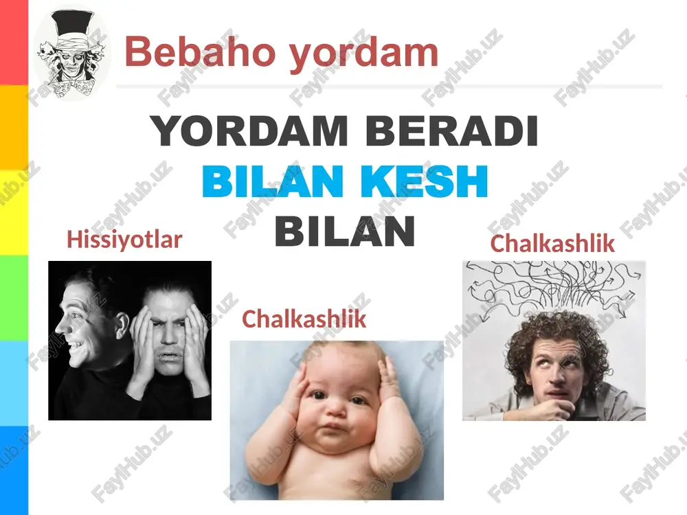 pka nima qilish kerakligini aniqlash, ya'ni maqsadlarni shakllantirish va nihoyat, oltita shlyapa usulining afzalliklari va samaradorligini umumlashtirish va muhokama qilish uchun ishlatiladi. 11 kerakli qoida kollektiv ishtirokni jalb qilganda, de bono usuli jarayonni boshqaradigan va uning farsga aylanib qolmasligini ta'minlaydigan moderatorning mavjudligini talab qiladi. guruh muhitida foydalanilganda, de bono usuli jarayonni boshqarish va uning farsga aylanib qolmasligini ta'minlash uchun moderatorni talab qiladi. moviy shlyapa kiygan moderator aytilganlarning hammasini yozadi va oxirida xulosalarni umumlashtiradi (natijalarni umumlashtirish va vizualizatsiya qilish uchun aql xaritalaridan foydalanish yaxshidir; ularni qanday yaratishni " aql xaritalarini yaratish qoidalari " maqolasini o'qib chiqish orqali bilib olishingiz mumkin). birinchidan, o'qituvchi guruhni oltita fikrlash shlyapasining umumiy tushunchasi bilan qisqacha tanishtiradi, so'ngra muammo yoki vazifani aniqlaydi. misol uchun, "raqobatchi kompaniya ushbu sohada hamkorlikni taklif qildi ... biz nima qilishimiz kerak?" sessiya hamma bir xil rangdagi shlyapa kiyib, navbat bilan vaziyatni shu shlyapa nuqtai nazaridan baholash bilan boshlanadi. shlyapalarni kiyish tartibi juda …