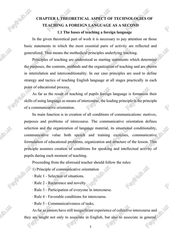 ses, communicative formulation of educational problems, organization and structure of the lesson. this principle assumes creation of conditions for speaking and intellectual activity of pupils during each moment of teaching. proceeding from the aforesaid teacher should follow the rules: 1) principle of communicative orientation · rule 1 - selection of situations. · rule 2 - recurrence and novelty. · rule 3 - participation of everyone in intercourse. · rule 4 - favorable conditions for intercourse. · rule 5 - communicativeness of tasks. as far as juniors have still insignificant experience of collective intercourse and they are taught not only to associate in english, but also to associate in general, teacher should provide the support on pupils' realizing the models of intercourse in native language, realizing the communicative function of this or that language unit. realization of this principle is carried out through system of cognitive problems, solving which children "open" …