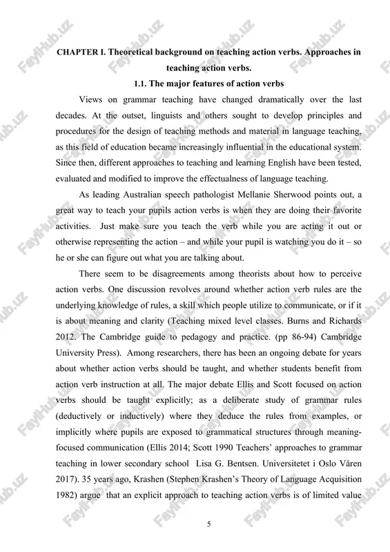 theorists about how to perceive action verbs. one discussion revolves around whether action verb rules are the underlying knowledge of rules, a skill which people utilize to communicate, or if it is about meaning and clarity (teaching mixed level classes. burns and richards 2012. the cambridge guide to pedagogy and practice. (pp 86-94) cambridge university press). among researchers, there has been an ongoing debate for years about whether action verbs should be taught, and whether students benefit from action verb instruction at all. the major debate ellis and scott focused on action verbs should be taught explicitly; as a deliberate study of grammar rules (deductively or inductively) where they deduce the rules from examples, or implicitly where pupils are exposed to grammatical structures through meaning-focused communication (ellis 2014; scott 1990 teachers’ approaches to grammar teaching in lower secondary school lisa g. bentsen. universitetet i oslo våren 2017). 35 years ago, …