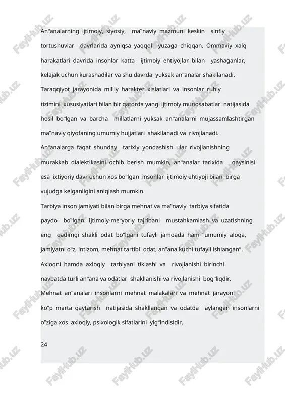 bobokalonlarimiz mehnatsevarliklari tufayli ulkan yutuqlarni qo‟lga kiritgan va yoshlarni ham mehnatni sevishga, mehnat sevar bo‟lishga chaqirishgan. mehnat hayot chirog‟iga yo‟q qo‟yib turadi. mehnat bilan charxlanib turmagan kuch susayadi. ishlamaslik har doim lanjlikni keltirib chiqaradi, lanjlikdan keyin esa nogironlik keladi mehnat shaxsni har tomonlama kamol toptirishning asosiy omili hisoblanadi. shuning uchun bolalarni juda kichik yoshdan boshlab mehnatga o‟rgatish zarur. sharq madaniyatining buyuk namoyondasi mirzo ulug‟bek ham yosh avlodga tabiat va uni muhofaza qilish, tabiat yaratgan ne‟matlarni tejab-tergab tasarruf to‟g‟risidagi bilimlar berish kerakligini ta‟kidlagan. yoshlar bilimlarni ongli ravishda o‟zlashtirishlari, o‟z fikr- mulohazalarining to‟g‟riligiga bevosita kuzatuv orqali ishonch xosil qilishlari muhim ahamiyatga ega ekanligini ko‟rsatib o‟tgan. umuman ma‟rifatparvarlar yoshlarning mehnat ta‟limi va tarbiyasi masalalariga aloxida e‟tibor berib turli asoslarida yoshlardagi qiziquvchanlik, tejamkorlik, do‟stlik va odamiylik kabi olijanob fazilatlar 25 mehnat orqali vujudga g‟oyat va‟sirchan shakllarda ifodalanganlar, ular yoshlarni kasb-hunar o‟rgatishga, har kim o‟zi qiziqqan va o‟ziga munosib faoliyat bilan shug‟ullanishiga da‟vat etganlar. mehnatkash …
