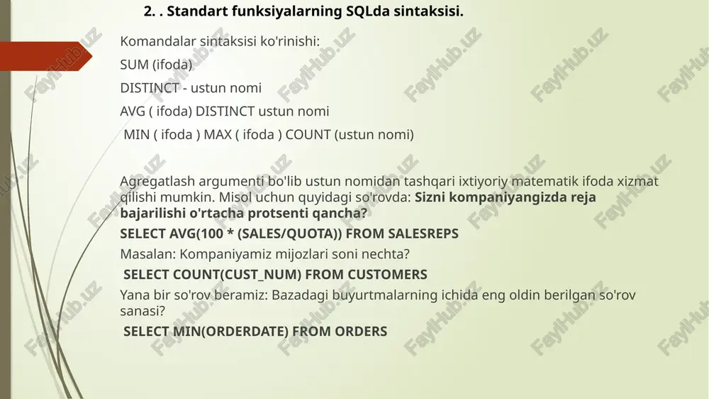 sqlda jarayonlar va standart funksiyalar - Page 4