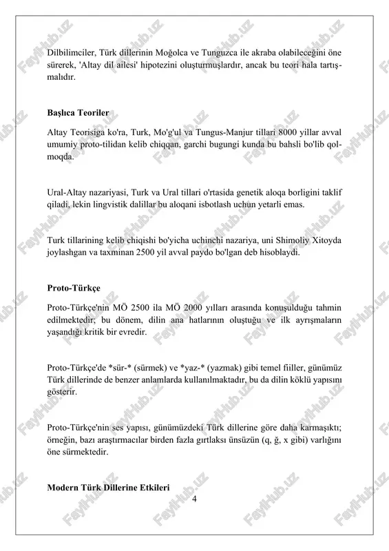 arı'dır. bu yazıtlar, göktürk kağanlığı dönemine aittir ve türk dilinin gelişiminde kritik bir aşamayı temsil eder. türk dilinin kökenleri, 5500 ila 8500 yıl öncesine dayanır ve altay dil ailesi teorisiyle ilişkilendirilir, bu da moğolca ve tunguzca dilleriyle potansiyel bir bağlantı olduğunu gösterir. altay dil ailesi hipotezi altay hipotezi, bazı dilbilimciler tarafından tartışmalıdır; eleştirmenler, benzerliklerin dilsel temas ve ödünçlemelerden kaynaklanabileceğini, genetik ilişkiyi kanıtlamadığını belirtirler. bu hipotez, sözcük dağarcığı ve dilbilgisi yapısındaki benzerliklere dayanmaktadır; örneğin, '1'den 10'a kadar sayılar' ve 'zamirler' gibi temel kelimelerde ortak kökenler tespit edilmiştir. altay dil ailesi hipotezi, türkçe, moğolca ve tunguzca gibi diller arasında varsayımsal bir genetik ilişki olduğunu, yaklaşık 6000-8000 yıl önce ortak bir atadan türediklerini öne sürer. giriş türk dilinin kökeni, yaklaşık 5-8 bin yıl öncesine dayanan, altay dil ailesi teorisiyle ilişkilendirilir ve bu teori hala bazı tartışmalara açıktır. giriş bölümünde, türk dilinin ural-altay dil ailesi içerisindeki yeri ve bu ailenin tartışmalı yapısı hakkında ilk …