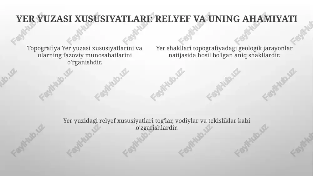 og'laydigan chiziqlar kontur chiziqlari deb ataladi. kontur chiziqlar relyefni, yon bag'irlarni va balandlik o'zgarishlarini tasavvur qilishga yordam beradi. e'tiboringiz uchun rahmat @taqdimot_robot image1.png image2.png image3.png