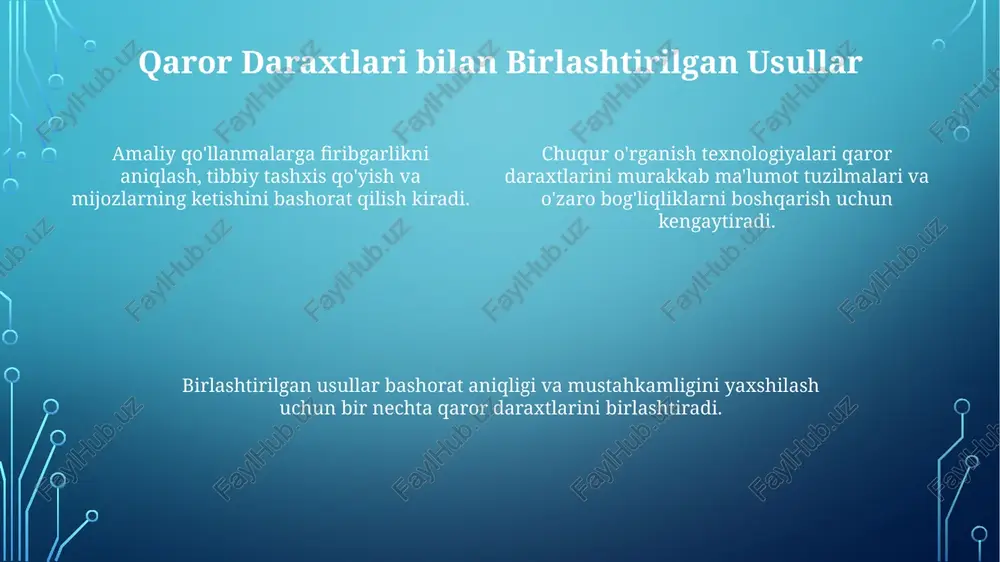 qarorlar darxtining amaliy tadbiqlari va chuqur o'rganish usullari - Page 4
