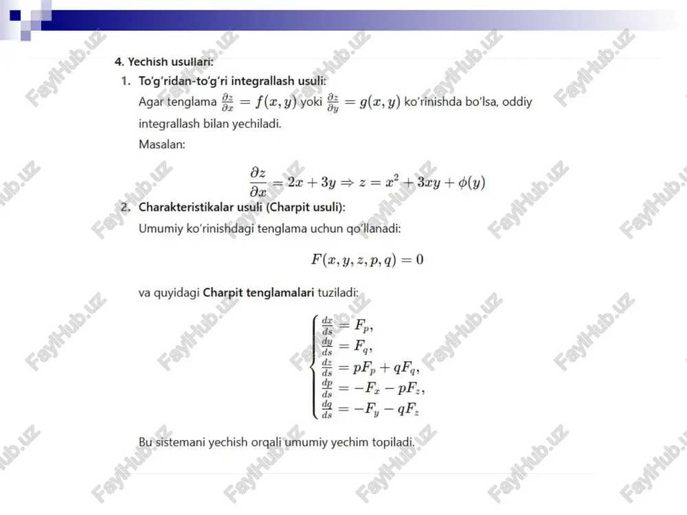 xususiy hosilali birinchi tartibli differinsial tenglamalar - Page 4