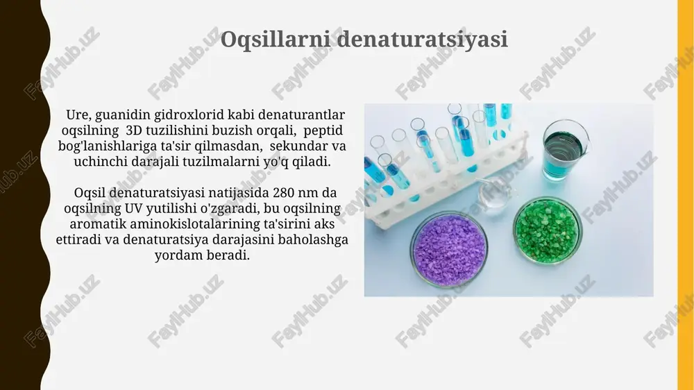 n ortiq α-spiral va β-struktura kabi ikkilamchi tuzilmalar o'rtasidagi murakkab fazoviy joylashuvni aks ettiradi. oqsilning to'rtlamchi tuzilishi oqsilning to'rtlamchi tuzilishi bir nechta polipeptid zanjirlarining (odatda 2 dan 10 gacha) bir-biriga assotsiatsiyasi orqali hosil bo'ladi, ular bir-biriga zaif bog'lanishlar, masalan, vodorod bog'lari va gidrofob ta'sirlar orqali birikkan. to'rtlamchi tuzilishdagi har bir polipeptid zanjiri o'zining uchinchi darajali tuzilishiga ega bo'lib, ularning o'zaro ta'siri natijasida murakkab 3d struktura hosil bo'ladi, bu esa oqsilning funktsiyasi uchun juda muhimdir. oqsilning birlamchi tuzilishi oqsilning birlamchi tuzilishi aminokislotalarning peptid bog'lari orqali aniq ketma-ketligi bilan belgilanadi, bu ketma-ketlik genetik kodda 20 ta turli aminokislotaning soni va tartibi bilan aniqlanadi. birlamchi tuzilishdagi aminokislotalar orasidagi peptid bog'lari kovalent bog'lar bo'lib, ularning kuchliligi oqsil molekulasining mustahkamligini ta'minlaydi va o'ziga xos uch o'lchovli tuzilishini hosil qilishga yordam beradi. oqsillar tarkibidagi aminokislotalar oqsil tarkibidagi prolin aminokislotasi siklik tuzilishiga ega bo'lib, oqsil molekulasining bukilishini va uch o'lchovli strukturasini o'zgartirishi mumkin. gidrofob aminokislotalar, masalan, valin …