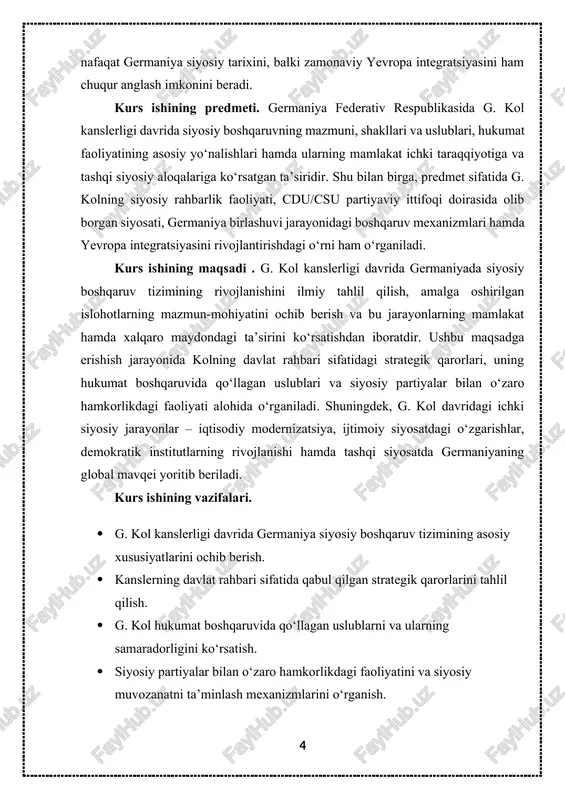 yonlari. – toshkent: ma’naviyat, 2020. ] konstitutsiya (asosiy qonun): germaniyaning siyosiy tizimi 1949-yildagi konstitutsiyaga asoslanadi, u mamlakatda demokratiya, huquqiy davlat va ijtimoiy davlat tamoyillarini belgilaydi. hokimiyat tarmoqlari: qonun chiqaruvchi hokimiyat: bundestag: federal darajadagi asosiy qonun chiqaruvchi organ. bundesrat: federal yerlar vakillaridan iborat yuqori palata. ijrochi hokimiyat: federal kansler: hukumat boshligʻi. federal vazirlar: hukumat aʼzolari. sud hokimiyati: mustaqil sudlar tizimi mamlakat qonunlari va konstitutsiyani ijro etishni nazorat qiladi. germaniya federativ respublikasi jaxonning rivojlangan davlatlari katoriga kiradi.iktisodiy va ilmiy-texnik saloxiyati buyicha aksh va yaponiyadan keyingi uchinchi urinda turadi.sanoat ishlab chikarish buyicha tovar va xizmatlarning asosiy eksport kiluvchisidir.gfr moliya tizimi federal budjet,16ta federal yerlar budjeti, obshinalar budjeti, xukumatning budjetdan tashkari fondlari,federal temir yul va federal pochta davlat korxonalari ,ijtimoiy sugurta,mexnat buyicha federal idora moliyasini uz ichiga oladi[footnoteref:2]. [2: rahmonov, u. jahon tarixi: xx asr. – toshkent: o‘zbekiston milliy ensiklopediyasi, 2010. ] budjet gfr moliya tizimining asosiy buginini tashkil etadi.davlat budjetiga ma’muriy boshkaruvning uchta …