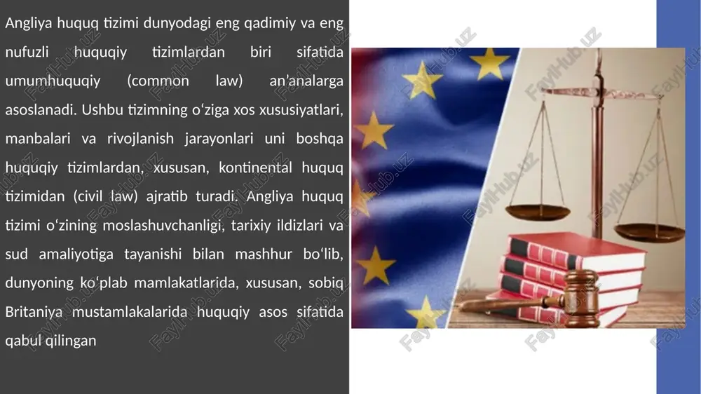 huquqshunoslik asoslari. – toshkent: “iqtisodiyot”, 2021. v.a. chetvernin. pravovaya sistema velikobritanii. – moskva: norma, 2003. s. xaksli. ingliz qonun kirish. oksford universiteti matbuoti, 2017. m. j. perry. amerika huquqining manbalari: huquqiy tadqiqotlarga kirish. g'arbiy akademik nashriyot, 2018. brian z. tamanaha. huquq va jamiyatning umumiy huquqshunosligi. oksford universiteti matbuoti, 2001 yil. image3.png image4.png image5.png image6.png image7.png image8.png image9.png image10.png image11.png image12.png /docprops/thumbnail.jpeg