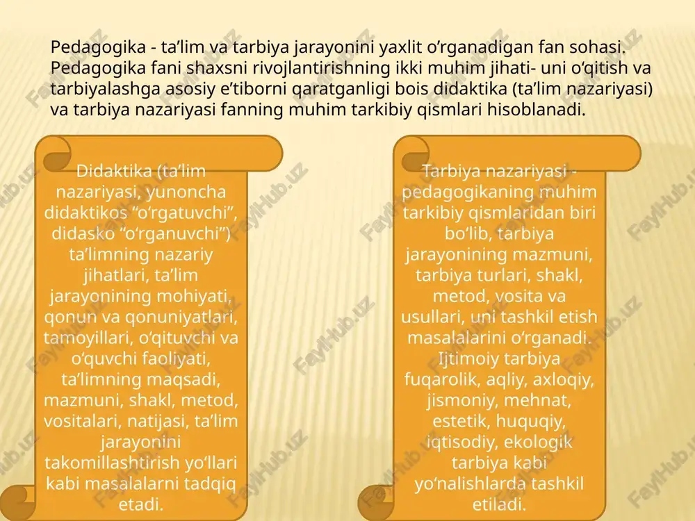 anining metdologik asosi diniy va dunyoviy fanlar tarkibida rivojlanib kelgan. qur’onda “ilm” so‘zi turli xillarda 765 marta takrorlanadi. holda ijod etganlar. quldorlik tuzumida erkin bo‘lmagan kishilar (qullar)ning haq-huquqlari cheklanganligi bois tarbiya tizimi faqatgina quldorlar, ularning farzandlari uchun xizmat qilgan. quldorlik tuzumi o‘rnida shakllangan feodal tuzumda pedagogik g'oyalar feodallar manfatlarini ifoda eta boshladi. mazkur davr pedagogik jarayonni tashkil etishda diniy g'oyalar yetakchi o‘rin egallashi bilan tavsiflanadi. ijtimoiy hayotda diniy muassasalar (g'arbda cherkov, sharqda esa masjidlar)ning roli osha borib, bolalarni o‘qitish va tarbiyalash ishlari asosan shu maskanlarda tashkil etildi. garchi dunyoviy g'oyalarni ilgari surish, ilmiy nazariyalarni yaratish va targ'ib etishning din peshvolari tomonidan qoralanishi kabi holatlar ham ko‘zga tashlangan bo‘lsa-da, ammo savdo-iqtisodiy aloqalar ko‘lamining kengayishi, tabiiy ofatlarga qarshi keskin chora ko‘rish ehtiyoji ilmiy bilimlarni rivojlantirish hayotiy zaruriyat ekanligini isbotladi. insoniyat tarixidan mustahkam o‘rin olgan . sharq uyg'onishi deb nom olgan tarixiy jarayon aynan feodal tuzumi — o‘rta asrlar davrida sodir boidi. sharqda …