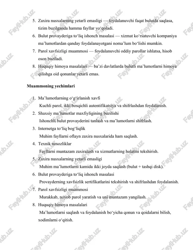 a, foydalanuvchilar doimo ehtiyotkor bo‘lishi va kiberxavfsizlik qoidalariga amal qilishi kerak. muammoli keys qo’llash metodi: muammoli keys qo‘llash metodi o‘quvchilarda mustaqil fikrlash, tanqidiy tahlil va muammoni yechish ko‘nikmalarini rivojlantiradi. ushbu metod dars jarayonini interaktiv va amaliy qiladi, o‘quvchilarni faol ishtirokchi sifatida jalb etadi. shu bilan birga, u ijodkorlikni, hamkorlikda ishlash qobiliyatini va mas’uliyat hissini shakllantiradi, nazariy bilimlarni real hayotiy vaziyatlar bilan bog‘lash imkonini beradi. natijada o‘quvchilarning bilim sifati va darsga qiziqishi oshadi.