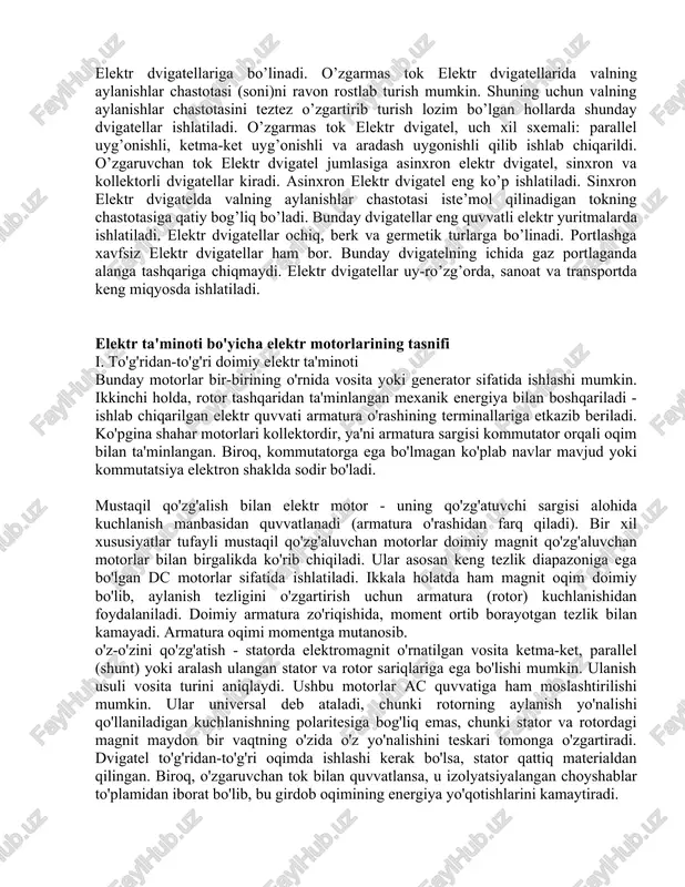 adi: ut % = (tu * 100%)/(tu + tt) = (tu / ts) * 100% bu yerda: tu - ulanish vaqti; tt - to‘ xtab turish vaqti; ts - sikl vaqti. tkm rejimida ts £ 10 minut bo’lishi kerak. dvigatellar uchun ut ning 15%, 25%, 40%, 60% li standart qiymatlari bor. tkm rejimida ishlovchi ei lar quvvatini doimiy rejimiga (ut = 100%) quyidagi formula yordamida keltiriladi:r100 = rpasp ö(ut % / 100%) bu yerda : ppasp - pasportda keltirilgan quvvat; ut % - ulanish takrorlanishi, % da. elektr ta’minoti uzluksizligi darajasi bo‘yicha ei larning 3 ta toifasi mavjud: 1. i - toifali ei larining elektr ta’minotidagi uzulishlar natijasida odamlar hayotiga xavf solinadi yoki xalq ho‘jaligiga katta moddiy zarar yetkaziladi. bu zararlar jihozlarning shikastlanishi, maxsulotning brak bo‘lishi yoki texnologik jarayonning uzoq muddatga buzilishi oqibatida hosil bo‘ladi. bunga misol qilib ko‘mir shaxtalaridagi bosh ko‘targich va bosh ventilyator, domna pechlarga suv berish nasoslar, …