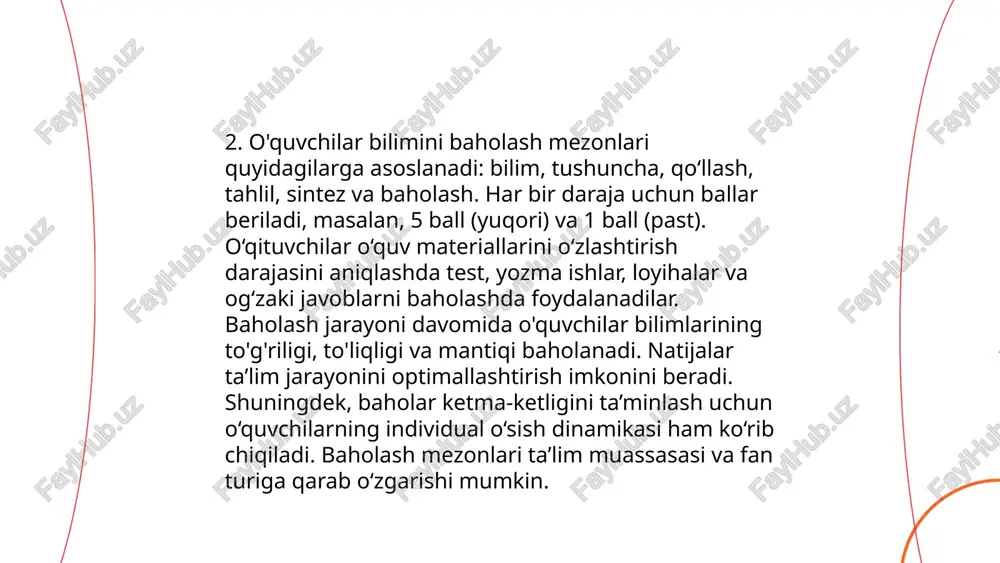 da olishga qaratish mumkin. pedagogik baholashni aniqlaydigan omillar va mezonlar safarov azizbek e'tiboringiz uchun raxmat! image1.png image2.png image3.png image4.jpg image5.png image6.jpg image7.jpg /docprops/thumbnail.jpeg