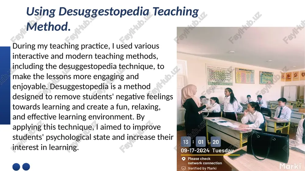 t also gained the opportunity to apply it in practice. i plan to continue using these methods in my future lessons. therefore, i would love to continue teaching at this school. the time i spent here provided me with valuable experiences and knowledge, and i am grateful for all the lessons learned. i hope to return to this school in the future, as it has truly become an inspiring place for both teaching and learning. thanks for your attention. image1.png image2.png image3.png image4.png image5.png image6.png image7.png image8.png image9.png image10.png image11.png /docprops/thumbnail.jpeg