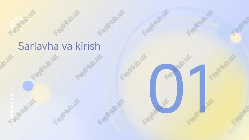qilish mumkin. 21 gabor filtr natijalari yo‘nalishli xususiyatlar gabor filtr orqali olingan natijalar teksturaning yo‘nalishli xususiyatlarini ochib beradi. turli yo‘nalishlarda qo‘llangan gabor filtr har birida o‘ziga xos naqsh ko‘rinadi. turli yo‘nalishlar gabor filtr turli yo‘nalishlarda (0°, 45°, 90°, 135°) qo‘llaniladi. har bir yo‘nalishda teksturaning xususiyatlarini tahlil qilish mumkin. naqshlar gabor filtr orqali teksturaning naqshli xususiyatlarini ajratish mumkin. bu orqali tasvirning naqshlarini tahlil qilish mumkin. 22 fourier tahlili natijalari chastota komponentlar fourier tahlili yordamida tasvir chastotaviy komponentlarga ajratiladi. natijada yuqori chastotalar (detallar) va past chastotalar (silliq joylar) aniq ko‘rinadi. 23 08 xulosa 24 natijalarni umumlashtirish glcm glcm statistik asosli va sodda hisoblanadi. bu usul orqali tasvirning statistik xususiyatlarini tahlil qilish mumkin, lekin o‘lchamga sezgir bo‘lishi mumkin. gabor gabor yo‘nalishli va aniqligi yuqori, ammo hisoblash og‘ir. bu filtr yordamida teksturaning yo‘nalishli xususiyatlarini ajratish mumkin. fourier fourier chastotaviy tahlil uchun qulay, lekin fazoviy tafsilot yo‘q. bu tahlil tasvirning chastota komponentlarini tahlil qilish uchun …