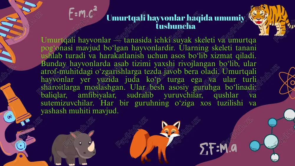 tangachalar bilan qoplangan. tangachalarning o'shi tufayli yillik halqalar hosil bo'ladi, ularni sanash orqali baliq yoshini aniqlash mumkin. baliqlar terisida juda ko'p bezlar bo'ladi. bu bezlar ishlab chiqaradigan shilimshiq modda suzayotgan baliq tanasining suvda ishqalanishini kamaytiradi. suyakli baliq terisi suyak tangachalar bilan qoplangan. tangachalarning o'shi tufayli yillik halqalar hosil bo'ladi, ularni sanash orqali baliq yoshini aniqlash mumkin. baliqlar terisida juda ko'p bezlar bo'ladi. bu bezlar ishlab chiqaradigan shilimshiq modda suzayotgan baliq tanasining suvda ishqalanishini kamaytiradi. o'zbekiston suv havzalaridan baliqlarning 25 ga yaqin turi kashf qilingan. farg'ona vodiyidan 2021-yilda fan uchun yangi bo'lgan farg'ona yalangbaliqi (triplophysa ferganaensis) o'zbek olimlari tomonidan kashf etildi. baliqlarning juft suzgichlari (ko'krak va qorin suzgichlari), toq suzgichlar (orqa, anal va dum suzgichlari) harakat organlaridir. ayni vaqtda baliqlarning 36 mingdan ortiq turi mavjud. baliqlar zoologiyaning ichki bo'limi organadi. yashil qurbaqalarning terisi baqlarnikiga nisbatan quruq va dag'al. orqa oyoqlari baqlamniqot kabi uzun bo'lib, suvda yuzishga mos keladi. yashil qurbaqa terisida …
