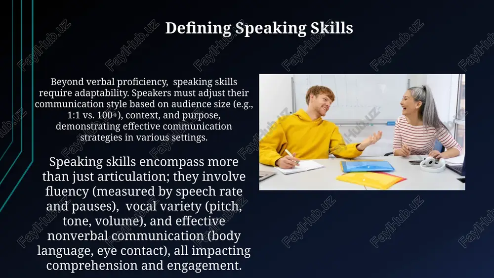 iscuss concepts in pairs for 2 minutes before sharing with the larger group, boosting participation and confidence in a low-pressure environment. promoting fluency and accuracy implement communicative tasks, such as role-plays or debates, to prioritize fluency over flawless accuracy; focus on conveying meaning effectively through spontaneous speech. encourage controlled practice activities like 3-minute talks on familiar topics to build fluency before tackling complex grammatical structures; aim for 70% fluency, 30% accuracy initially. developing pronunciation skills incorporate minimal pairs exercises, focusing on 3-5 sounds per session to avoid overwhelming learners. this targeted approach, using words like "ship" and "sheep," improves phonetic discrimination and articulation accuracy. employ tongue twisters strategically; start with simpler 5-word versions and gradually increase complexity. this playful method enhances articulation agility and improves overall pronunciation clarity. differentiating instruction for diverse learners employ tiered activities: provide 3 levels of speaking tasks (e.g., simple sentence creation, paragraph summaries, impromptu speeches) …