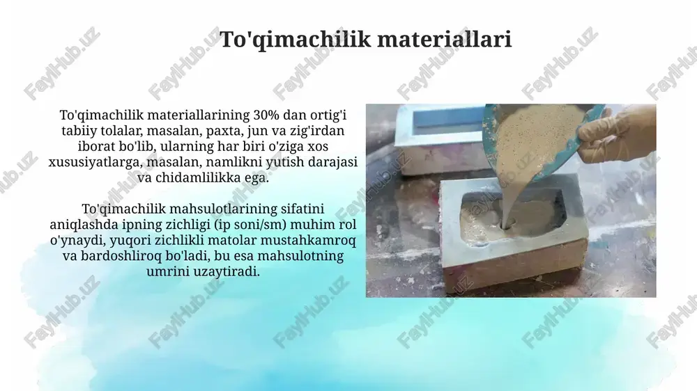 arga ega bo'lgan ko'plab turlarini o'z ichiga oladi. keramikadan tayyorlangan buyumlarning zichligi taxminan 2 dan 6 g/sm³ gacha o'zgarib turadi va ularning mexanik mustahkamligi turli xil qo'shimchalarga bog'liq. bosma elektronika bosma elektronika ishlab chiqarish jarayonida, taxminan 150°c dan yuqori haroratlarda issiqlik bilan ishlov beriladigan qatlamli materiallardan foydalaniladi. bu jarayon komponentlarning mustahkam birikishini ta'minlaydi. bosma elektronika modullarining ishlash muddati, ishlatilgan materiallarning sifatiga bog'liq bo'lib, o'rtacha 5-10 yilni tashkil qiladi. bu raqam atrof-muhit omillariga ham bog'liqdir. mikroprotsessorlar va mikrokontrolerlar mikroprotsessorlar odatda 32 bit yoki 64 bitli arxitekturaga ega boʻlib, milliardlab tranzistorlardan tashkil topgan murakkab integrallashgan mikrosxemalar hisoblanadi. mikrokontrolerlar esa, odatda 8 bit, 16 bit yoki 32 bitli boʻlib, oʻz ichiga xotira, periferik qurilmalar va boshqaruv bloklarini oladi, kam quvvat sarfi bilan ajralib turadi. e'tiboringiz uchun rahmat @taqdimot_robot image2.jpg image3.jpg image4.jpg image5.jpg image6.jpg image7.jpg image8.jpg image9.jpg image10.jpg image11.jpg image12.jpg image13.jpg image14.jpg image15.jpg image16.jpg image1.png