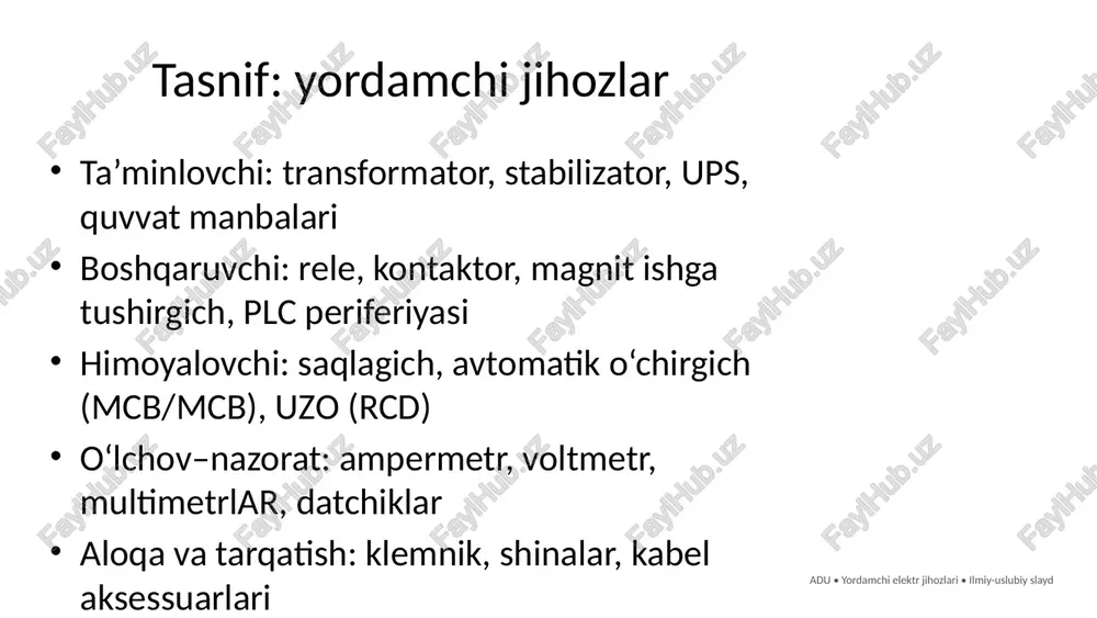 ozlari tizim xavfsizligi va barqarorligining tayanchi to‘g‘ri tanlov, to‘g‘ri simlash, to‘g‘ri himoya — ishonchli ishlash garovi rejalashtirilgan texnik xizmat va o‘lchovlar nosozliklarning oldini oladi keyingi amaliyot: laboratoriya ishlarini bajarish va natijalarni tahlil qilish adu • yordamchi elektr jihozlari • ilmiy-uslubiy slayd /docprops/thumbnail.jpeg