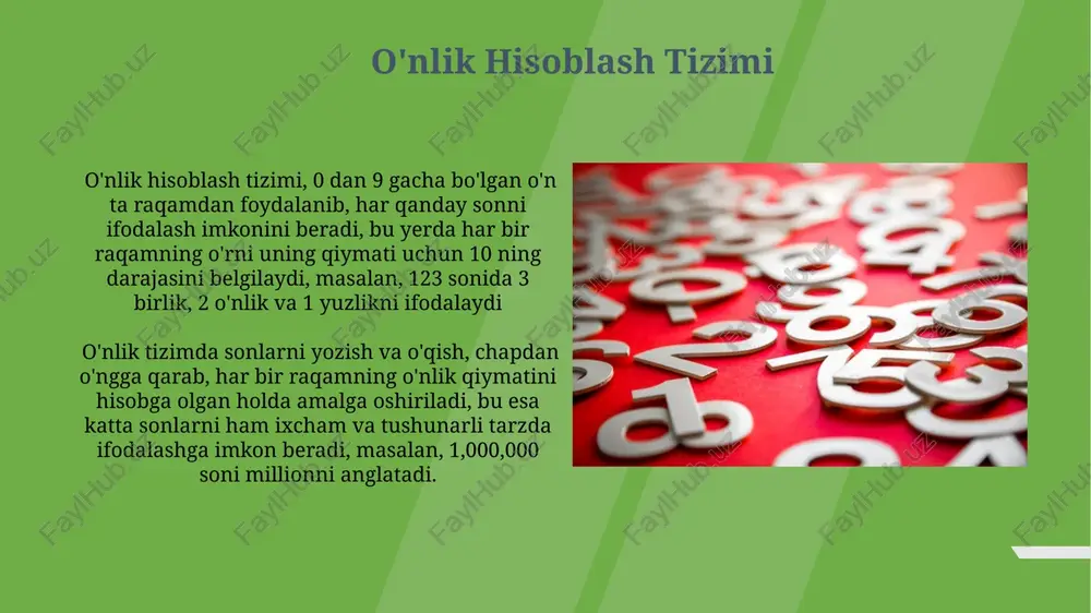 ir, bayt esa 8 bitdan iborat bo'ladi. e'tiboringiz uchun rahmat @taqdimot_robot image1.jpg image2.jpg image3.jpg image4.jpg image5.jpg image6.jpg image7.jpg image8.jpg image9.jpg image10.jpg image11.jpg image12.jpg