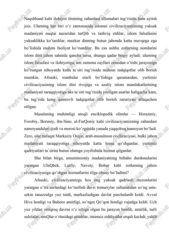 t civilizaciyamizning hamjihatligini ta`minlaydigan umumiy qadriyatlar tizimi darz ketdi, qadrlash mezonlari ham bir qadar o’zgara boshladi. xix asrning o’rtalariga kelib, amirlik va honliklarga bo’linganligiga qaramasdan, mustaqil yashagan turkiston chor rossiyasi tomonidan bosib olindi, yurtimiz imperiyaning mustamlakasi bo’lib qoldi. mustamlakachilarning qadriyatlari va qadrlash mezonlari halqimiz orasiga zo’rlik bilan singdirila boshlandi. xix asrning ohirlari va xx asr boshlarida yurtimizda «jadidlar» oqimi vujudga keldi. m. behbudiy, so’fizoda, avloniy, cho’lpon, fitrat va boshqa jadidlar merosiga diqqat qilinsa, o’sha davrda yurtimizda ma`naviy tushunchalarning ko’lami qanchalik keng bo’lganligini, falsafiy tilning naqadar boyligini, uning adabiyot bilan qanchaliy uyqunligini yaqqol ko’rish mumkin. ularning asarlarida gohida biz allaqachon esimizdan, tilimizdan va balki dilimizdan ham chiqarib yuborgan qadriyatlar, tushunchalarga duch kelamiz. jadidlarning merosi halqimiz madaniyatiga yanada kattaroq ta`sir ko’rsatishi mumkin edi. afsuski, bolsheviklar boshlagan siyosiy jarayonlar bu avlodning boy merosini o’z domiga tortdi, uning taqdiri ayanchli kechdi, ta`qiqlab qo’yildi. o’tmish avlodlar ardoqlagan va buyuk ajdodlarimizdan meros qolgan sharqona qadrlash mezonlarini …