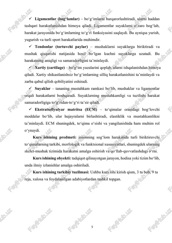 ahkamlik beradi, elastik tolalar esa uni cho‘ziluvchan va egiluvchan qiladi. retikulyar tolalar esa nozik tarmoqlar hosil qilib, hujayralararo modda bilan birgalikda mexanik tayanch vazifasini bajaradi. biriktiruvchi to‘qimalarning tarkibidagi hujayralar o‘z faoliyatiga qarab bir necha turlarga bo‘linadi: asosiy (doimiy) hujayralar va ko‘chma (vakuolalar orqali harakatlanuvchi) hujayralar. asosiy hujayralar tarkibiga fibroblastlar, fibrotsitlar, xondrotsitlar, osteotsitlar, adipotsitlar kiradi. fibroblastlar biriktiruvchi to‘qimaning eng faol hujayralaridan biri bo‘lib, ular kollagen va boshqa tolalarni hosil qiladi. ko‘chma hujayralarga esa limfotsitlar, plazmatik hujayralar, makrofaglar, leykotsitlar kabi himoya vazifasini bajaruvchi elementlar kiradi. biriktiruvchi to‘qimalar o‘zining tuzilish va vazifasiga ko‘ra bir necha asosiy turlarga ajratiladi. ularning eng asosiylari bo‘shashgan biriktiruvchi to‘qima, zich biriktiruvchi to‘qima, tog‘ay to‘qimasi, suyak to‘qimasi, yog‘ to‘qimasi, qon va limfa to‘qimalaridir. har birining o‘ziga xos morfologik tuzilishi va fiziologik roli mavjud bo‘lib, ular organizm hayot faoliyatida muhim o‘rin tutadi. bo‘shashgan biriktiruvchi to‘qima organizmda eng keng tarqalgan turlardan biri hisoblanadi. u teri osti qavatida, mushaklar orasida, qon tomirlari …