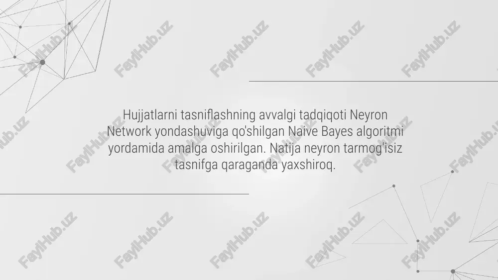 oriy ko'rinmasdan ajratiladi. bu jarayonda terilgan butun son va tinish belgilari olib tashlanadi. stopword olib tashlash stopword olib tashlash ma'nosiz yoki ahamiyatsiz deb hisoblangan atama yoki so'zlarni yo'q qilishdir. to'xtatuvchi so'z matndan o'chirilishi kerak, chunki u matnni qiyinlashtirishi va matnni qazib olish jarayoni uchun ahamiyatini kamaytirishi mumkin. ingliz tilidagi stopword bog‘lovchi, bosh gap yoki ergash gapga o‘xshaydi. to'planish o'rnatish bosqichida so'z asosiy so'zga o'zgartiriladi yoki to'xtatuvchi so'zni olib tashlashdan kelgan har bir so'zdan ildiz so'zni qidirish jarayoni. so‘zning asosiy shaklini izlash so‘zdagi affiksni o‘chirish orqali amalga oshiriladi. ushbu tadqiqot porter algoritmidan foydalanib, jarayonni qo'zg'atadi. porter algoritmi ketma-ket qo'llaniladigan so'zlarni qisqartirishning besh bosqichidan iborat. har bir bosqich uchun eng uzun qo'shimchaga qo'llaniladigan har bir qoida guruhidan qoidalarni tanlash kabi qoidalarni tanlash uchun ko'plab konventsiyalar mavjud. tfidfning og'irligi term chastotasi – hujjatning teskari chastotasi (tfidf) hujjat so'zining qanchalik muhimligini o'lchash uchun ishlatiladigan usul. tfidf qiymati so'z hujjatda necha marta paydo bo'lishiga mutanosib …