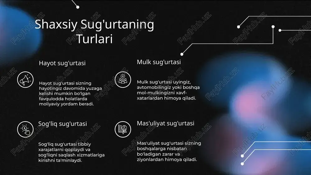 ofatlar uchun sug'urta qoplamasini noto'g'ri tushunish, sug'urta shartlarini to'g'ri anglash bilan oldini olish mumkin. sug'urta talablarini bajarishdagi xatoliklar sug'urta talablarini noto'g'ri bajarish talablarni to'ldirishda ehtiyotkorlik zarur. xatoliklar muddat kechikishi yoki qoplamaning rad etilishiga olib kelishi mumkin. hujjatlarni to'ldirishda xatolar hujjatlarni tekshirish va to'g'ri to'ldirish muhim. xatoliklar rozilik olishda muammo tug'dirishi mumkin. photo by cristian zamora on unsplash sug'urta kompaniyasini tanlashdagi xatoliklar kompaniyaning obro'sini tekshirmaslik: reyting, moliyaviy barqarorlik va mijozlar fikr-mulohazalarini o'rganish muhim. sug'urta shartlarini solishtirmaslik: takliflarni taqqoslash orqali eng yaxshi shartlar, narxlar va xizmatlarni aniqlash mumkin. bu, qoplamalar, cheklovlar va to'lov shartlarini o'z ichiga oladi. photo by thisisengineering on unsplash xulosa shaxsiy sug'urta hayotimizni xavfsiz qilishda muhim vositadir. to'g'ri tanlov va reja bilan ehtiyojlarga mos keladi. yangilash va shartnomani tushunish muhim. xizmat sifatiga e'tibor berib, xavfsizlikni ta'minlaymiz. foydalanilgan adabiyotlar 1. o‘zbekiston milliy universiteti. (2020). shaxsiy sug‘urta asoslari va rivojlanish istiqbollari. toshkent: o‘zbekiston nashriyoti. 2. mirlashov, a. (2019). sug‘urta bozorining muhim …