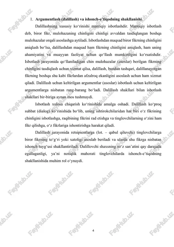 da tezisning chinligi to‘g‘ridan-to‘g‘ri argumentlar bilan asoslanadi, unda tezisga zid bo‘lgan hukmlardan foydalanilmaydi. tezis ko‘p hollarda yakka hodisani ifoda qilib keladi va ma’lum bir umumiy bilimdan, masalan, qonundan argument sifatida foydalanilib, uning chinligi asoslanadi. masalan, «o‘zbekiston – mustaqil davlatdir», degan hukm (tezis)ning chinligi «o‘zbekistonning mustaqil davlat deb e’lon qilinishi, uning xalqaro miqyosda e’tirof etilishi» kabi asoslar yordamida isbotlanadi. bavosita isbotlashda esa tezisning chinligi unga zid bo‘lgan hukmning (antitezisning) xatoligini ko‘rsatish orqali asoslanadi. antitezis qanday shaklda ifodalangan bo‘lishiga qarab apagogik isbotlash va ayiruvchi isbotlash farq qilinadi. apagogik isbotlash tezis (a) va antitezis (a) o‘rtasidagi munosabatga asoslanadi. masalan, «materiya harakatsiz mavjud emas», degan hukmning chinligini asoslash uchun unga zid bo‘lgan «materiya harakatsiz mavjud», degan hukm olinadi. apagogik isbotlashda antitezis topilib (1-bosqich), vaqtincha chin deb qabul qilinadi va undan ma’lum bir natija keltirib chiqariladi (2-bosqich), so‘ngra bu natijalarning xatoligi ko‘rsatiladi (3-bosqich) va demak, tezisning chinligi isbotlanadi. masalan, «materiya harakatsiz mavjud», degan hukm chin …