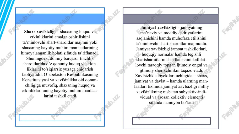nish yoʻnalishlari va xususiyatiga, sivilizatsiya darajasi, maʼnaviyat va sh.k.ga bogʻliq boʻladi. shaxs, sinf, jamoat tashkilotlari va xalqaro tashkilotlarning faoliyati xalqaro xavfsizlikga jiddiy taʼsir koʻrsatadi. oʻzbekiston respublikasi jahonda, xususan, markaziy osiyoda xavfsizlik taʼminlanishiga katta hissa qoʻshib kelmoqda. prezident i.a. karimov tomonidan ishlab chiqilgan "mintaqaviy xavfsizlikdan xalqaro xavfsizlikni taʼminlash sari" konsepsiyasi xalqaro xavfsizlikni taʼminlashning yangi qoidasi sifatida jahon miqyosida tan olinmoqda. xalqaro tashkilotlar — davlatlarning yoki hukumat qaramogʻida boʻlmagan milliy jamiyat (assotsiatsiya)larning siyosiy, iqtisodiy, ijtimoiy, fan-texnika, madaniyat va shu kabi sohalarda umumiy maqsadlarga erishish uchun tuzilgan uyushmasi; davlatlar oʻrtasidagi koʻp tomonlama hamkorlikning eng muhim shakllaridan biri. xalqaro tashkilotlar xix asrda vujudga keldi va ikkinchi jahon urushidan keyin koʻplab tuzila boshladi. hozirgi kunda xalqaro tashkilotlarning soni 4 mingdan ortiq boʻlib, 300 tasi hukumatlararo tashkilotdir. xalqaro tashkilotlar oʻziga xos bir qancha xususiyatlari bilan ajralib turadi. jumladan, xalqaro tashkilotlarning tuzilmasi, asosiy maqsad va tashkilot faoliyatining yoʻnalishlarini belgilab beruvchi taʼsis hujjati (ustavi) boʻladi; bunday tashkilotlar doimiy …
