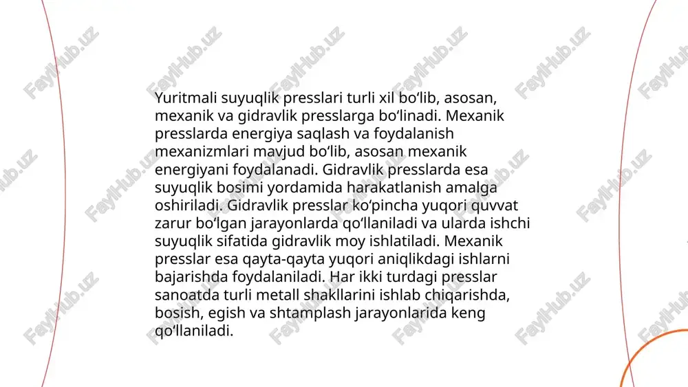 ikkinchi joyga o'tkazish uchun ishlatiladi. ular turli ehtiyojlarga qarab ishlatiladi. santrifüj nasoslar oddiy suyuqliklarni ko'chirishda qo'llaniladi. pistonli nasoslar yuqori bosim talab qilinadigan holatlar uchun mos keladi. diafragma nasoslar kimyoviy moddalar va iflos suyuqliklarni uzatishda qo‘llaniladi. vintli nasoslar esa qattiq moddalar aralashgan yoki qaymoqsimon suyuqliklar uchun ishlatiladi. nasoslar qishloq xo‘jaligida, sanoatda, suv ta’minotida va kanalizatsiya tizimlarida keng qo‘llanib, har bir tur o‘ziga xos ehtiyojlarga mos ravishda tanlanadi. nasoslar suyuqliklarni bir joydan ikkinchi joyga o'tkazishda qo'llanadi. ular turli holatlarda foydalanish uchun moslashgan. santrifüj nasoslar oddiy suyuqliklarni harakatlantirishda ishlatiladi. pistonli nasoslar katta bosim talab qilinadigan joylarda qo'llanadi. diafragma nasoslar esa kimyoviy moddalar yoki ifloslangan suyuqliklarni uzatish uchun qo‘l keladi. vintli nasoslar qattiq moddalar aralashgan yoki qaymoqsimon suyuqliklarni ko‘chirishda qo‘llanadi. nasoslar qishloq xo‘jaligi, sanoat va turli inshootlarda foydalanilib, har bir tur o‘z vazifasiga mos tanlanadi. ... t.me/slaydai_bot filtratsiya va suyuqlik tozalash texnologiyalari suv, havo va boshqa suyuqliklarni tozalashda ishlatiladi. suyuqliklarni tozalashda filtrlash, koagulyatsiya, flokulyatsiya, …