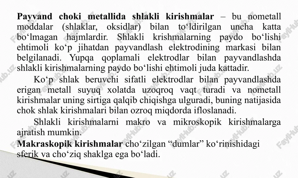 ‘kish tezligi noto‘g‘ri tanlanganda, va tok ostida ushlab turish davomiyligi noto‘g‘ri tanlanganda va xokazo). bu nuqsonlarning xammasi birikmalarning ish qobiliyatini pasaytiradi. bosim bilan payvandlashdagi nuqsonlarni eritib payvandlashdagi nuqsonlarga qaraganda aniqlash odatda ancha murakkab. image1.jpeg image2.png image3.png image4.png image5.png /docprops/thumbnail.jpeg