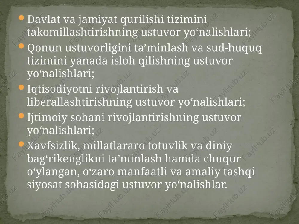on prezidenti shavkat mirziyoev saudiya arabistoni poytaxti ar-riyod shahrida bo‘lib o‘tgan aqsh va arab-musulmon davlatlari sammitida ishtirok etdi. sammit doirasida shavkat mirziyoev va aqsh prezidenti donald tramp ilk bor uchrashdi. donald tramp davlatimiz rahbari bilan uchrashuvda o‘zbekistonda olib borilayotgan islohotlar jarayonini yuqori baholadi. shu yil sentyabrda o‘zbekiston prezidenti shavkat mirziyoev bmtning 72-sessiyasi munosabati bilan amerika qo‘shma shtatlarida bo‘ldi va u erda istiqomat qilayotgan bir guruh o‘zbekistonliklar bilan uchrashdi. prezidentimizning amerika qo‘shma shtatlariga tashrifi turli tarixiy voqealar va uchrashuvlarga nihoyatda boy bo‘ldi. prezidentimiz 19-sentyabr kuni bmtning nyu-york shahridagi bosh qarorgohida birlashgan millatlar tashkilotining bosh kotibi antoniu guterrish bilan uchrashdi. bmt bosh assambleyasining 72-sessiyasi doirasida mamlakatimiz, xalqimiz uchun yana bir muhim ahamiyatga molik voqea bo‘lib o‘tdi. birlashgan millatlar tashkiloti binosida muazzam registon maydonining maketi o‘rnatildi. e’tiboringiz uchun rahmat /docprops/thumbnail.jpeg