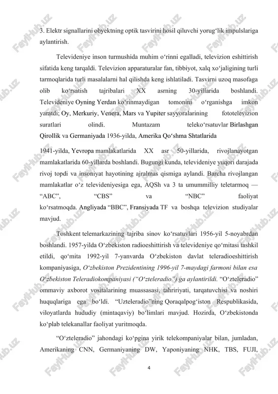 .org/wiki/televideniye ] internet taraqqiyoti internet (lotincha: inter – aro va net – tarmoq) – standart internet protokoli (ip) orqali maʼlumot almashuvchi kompyuter tarmoqlarining butunjahon va omma uchun ochiq toʻplamidir. internet elektron pochta, chat hamda oʻzaro bogʻlangan sahifalar va boshqa butunjahon oʻrgimchak toʻri servislaridan tashkil topadi. internet — katta (global) va kichik (lokal) kompyuter tarmoqlarini oʻzaro bogʻlovchi butunjahon kompyuter tizimi. unda geografik oʻrni, zamon va makondan qatʼiy nazar, ayrim kompyuter va mayda tarmoqlar oʻzaro hamkorlikda global informatsiya infra-tuzilmasini tashkil etadi. qaydnomalar tizimi bilan boshqariladigan barcha hosila tarmoqlar hamkorlikda isteʼmolchilarga ma'lumotni saqlash, eʼlon qilish, joʻnatish, qabul qilish, izlash va maʼlum boʻlgan barcha variantlar (matn, tovush, videotasvir, fotosurat, grafika, musiqa tarzida va b. koʻrinishlar) da axborot almashinishga imkon yaratadi. internet tizimi xx asrning 60-yillarida paydo boʻldi. oʻsha paytlarda amerika mudofaa departamenti tashabbusi bilan kompyuterlar telefon tarmoqlariga ulana boshladi. dastlab, bunday faoliyat takomillashtirilgan loyihalar agentligi (akra) tadqiqotlari doirasida olib borildi. bu tadqiqotlar sovuq urush …