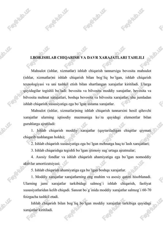 tkazish, nazorat qilish, saqlash, tuzatish va ulardan foydalanish) uchun ishlab chiqarish jarayonida foydalaniladigan xarid qilinadigan materiallar, shuningdek‚ asbob-uskunalarni tuzatish uchun ehtiyot qismlar, inventarlarning, xo`jalik buyumlarini va asosiy vositalarga kirmaydigan boshqa mehnat vositalarini qiymati sotib olinadigan, kelgusida ushbu xo`jalik yurituvchi subyektda montaj qilinadigan yoki qo`shimcha ishlov beriladigan butlovchi buyumlar va yarim tayyor mahsulotlar tashqi yuridik va jismoniy shaxslar, shuningdek‚ xo`jalik yurituvchi subyektning ichki tarkibiy bo`linmalari tomonidan bajariladigan faoliyatning asosiy turiga tegishli bo`lmagan ishlab chiqarish xususiyatiga ega bo`lgan ishlar va xizmatlar tabiiy xomashyo (yer rekultivatsiyasiga ajratmalar, ixtisoslashtirilgan yuridik shaxslar tomonidan amalga oshiriladigan yerni rekultivatsiya qilish ishlariga haq to`lash), ildizi bilan beriladigan daraxtga haq to`lash, korxonalar tomonidan suv xo`jaligi tizimlaridan beriladigan iste`mol qilinadigan suv uchun haq to`lash. sanoatning xomashyo tarmoqlari uchun — yog`och, taxta materiallaridan yoki foydali qazilmalardan (rudadan) foydalanishga huquqlarning amortizatsiya qilinadigan qiymati yoki atrof-muhitni tiklash xarajatlari texnologik maqsadlarga, energiyaning barcha turlarini ishlab chiqarishga, binolarni isitishga sarflanadigan yonilg`ining chetdan sotib olinadigan barcha …